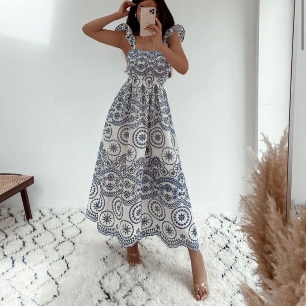 Zara Openwork Embroidered Midi Dress RARE - Picture 4 of 8